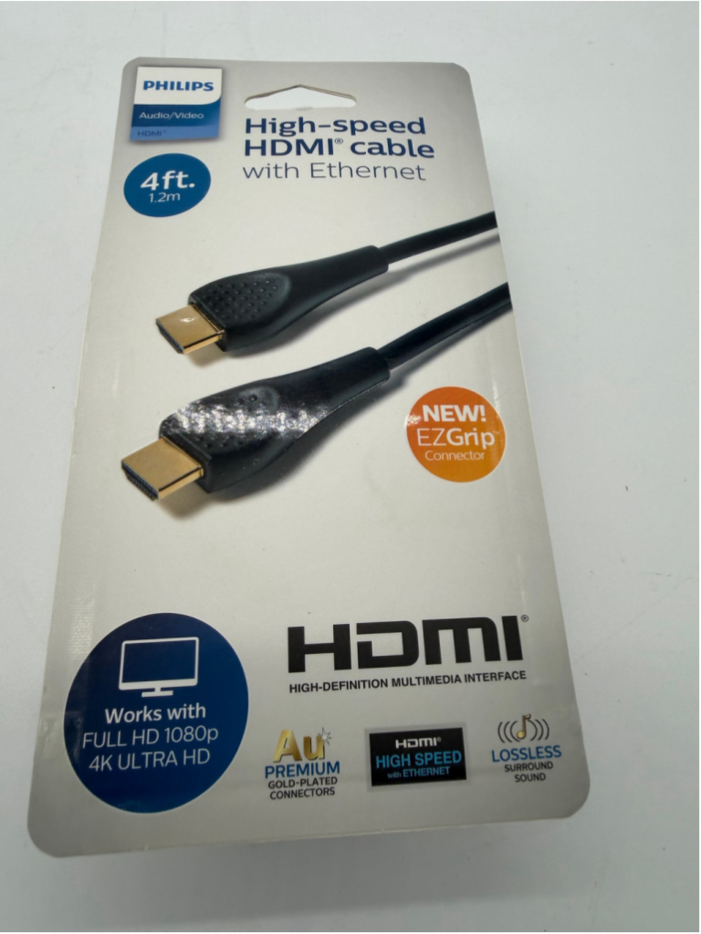 Philips High-Speed HDMI Cable with Ethernet 4ft Black Gold